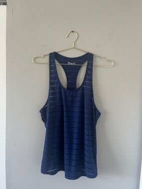 ZYIA Activewear Navy Sheer-Striped Tank